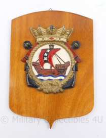 KM Koninklijke Marine wandbord Marine Kazerne Amsterdam - 19,5 x 2 x 27,5 cm - origineel