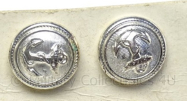 Zilveren kleine knopen met onderplaatje voor schouderstukken Marine - prijs per paar - doorsnede 1,5 cm - origineel