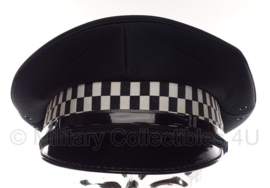 Politie platte pet - zonder insigne - Zwart glad wol, grijs/bruine voering - maat 55 t/m 58 - origineel
