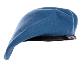 Baret VN blauw - nieuw gemaakt - 100% wol met lederen rand