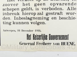 Aanpakbiljet kennisgeving voor het bevaren der Schelde het Keizerlijke Gouvernement - 16 december 1914 - Replica