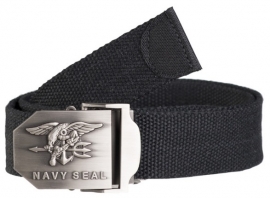 US Navy Seals broekriem zwart met zilveren metalen slot