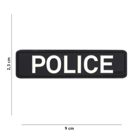 Embleem PVC 3D PVC  met klittenband - "POLICE" Zwart / Wit - 9 x 2,3 cm. Politie