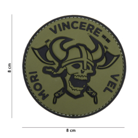 Embleem 3D PVC  met klittenband - "Mori Vincere Vel " - zwart/groen - 8 x 8 cm