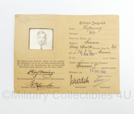 WO1 Duitse HJ Hitler Jugend Mitgliedsausweis 1933 - 12,5 x 8 cm - origineel