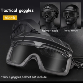 Tactical Airsoft Smoke Goggles voor MICH FAST helm en ook los te dragen - ZWART frame met smoke glas (zonder helm)