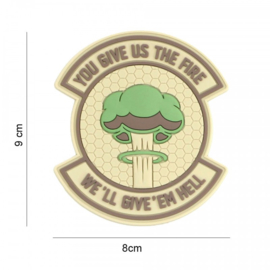 Embleem You give us the fire,  we'll give 'em hell - groen - met klittenband - 3D PVC - 9 x 8 cm