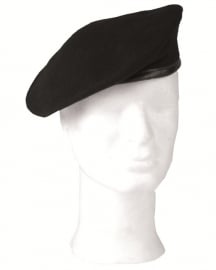 Baret zwart (Cavalerie baret, BB baret, etc) - nieuw gemaakt - 100% wol met lederen rand
