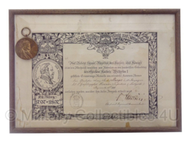 Medaille 1897 en origineel ingelijste oorkonde -Die Kaiser-Wilhelm-Erinnerungsmedaille  - origineel 1897