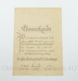 WO2 Duitse oorkonde boekje Flakregiment Deutsches Reichssportabzeichen DRL mit Ehrenurkunde Reichsjugendwettkampf van 1 persoon - 25,5 x 19 cm - origineel