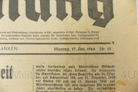 WO2 Duitse krant Frankische Tageszeitung nr. 13 17 januari 1944 - 47 x 32 cm - origineel