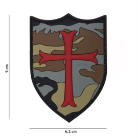 Embleem Crusader Woodland / rood - Klittenband - 3D PVC - 6,2 x 9 cm.