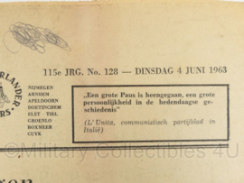krant De Gelderlander van 4 juni 1963 - Paus Joannes overleden - origineel