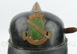 Duitse antieke lederen/ messing Feuerwehr Westfalen helm - maker Heinrich Mandelartz Aachen - origineel