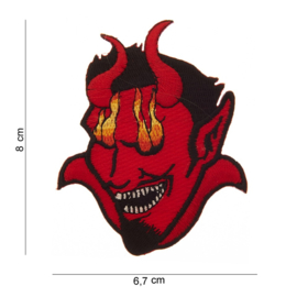 Embleem stof - Flaming Red Devil   - 8 x 6,7 cm.