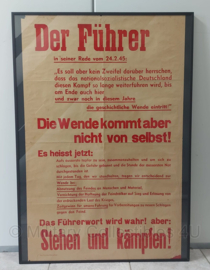 Wo2 Duits Aanplakbiljet poster in lijst Der Führer 24-2-1945 Stehen und Kämpfen! - 101 71 x 2 x 101 cm - origineel