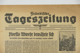 WO2 Duitse krant Frankische Tageszeitung met MG42 op Fliegerdreibein nr. 179 3 augustus 1943 - 47 x 32 cm - origineel