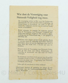 Document hamsteren april 1940 vereniging voor nationale veiligheid -13,5x21x0,1cm -origineel