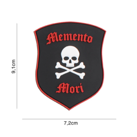 Memento Mori shield skull zwart/rood embleem PVC - 9,1 x 7,2 cm