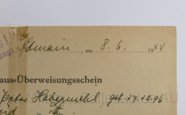 Wo2 Duits document Krankenhaus uberweisungsschein 1944 - ingevuld - origineel