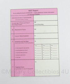 Defensie 9-line MEDEVAC Request formulier Hard kunststof - 15 x 10 cm - origineel