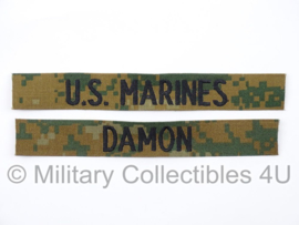 USMC US Marines 'DAMON' branch tape/naamlint SET - marpat woodland camo - nieuw gemaakt