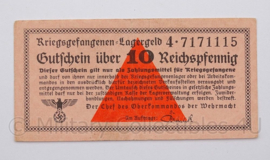 WO2 Duits Gutschein uber 10 Reichspfennig kriegsgefangenen Lagergeld Wehrmacht - origineel