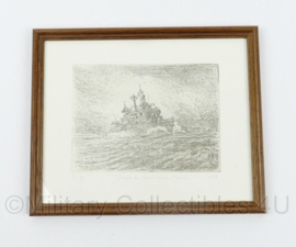 KM Koninklijke Marine Fregat schilderij in lijst - genummerde en gelimiteerde uitgave 1990 - 21,5 x 17,5 cm - origineel