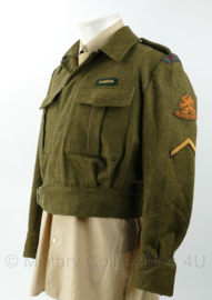 MVO Battledress uniform jas met replica Highlanders Canada insignes - maat 48,5 - gedragen - origineel