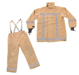 Brandweer jas en broek - Bruin met zilveren reflectoren  - origineel