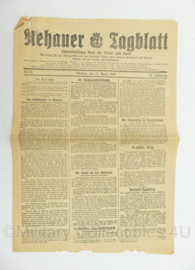 Duitse krant Rehauer Tagblatt Oberfrankischer Bote 19 april 1926 - 47 x 32 cm - origineel