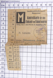 WO2 Duitse kontrollkarte fur den Rinkauf von Tabakswaren - 15 x 9  cm - origineel
