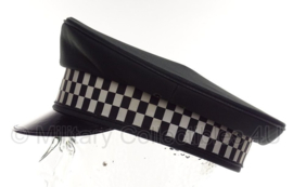 Politie platte pet - zonder insigne - Zwart glad wol, grijs gestreepte voering - maat 58 cm - origineel