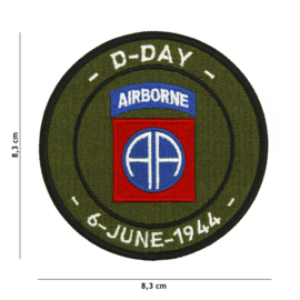 Embleem stof D Day Operation Overlord June 6 1944 82nd Airborne Division  - 8,3 cm. diameter
