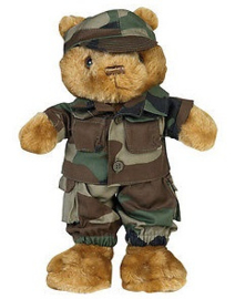 Teddybeer klein 33 cm. met woodland uniform