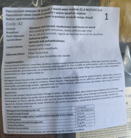 1 doos met 8 zakken Nederlandse leger 24uurs rantsoenen Maaltijd zak 24 Hour Operationeel Rantsoen W(Pouch) + Warm Weer module - 8 verschillende menu's! - +/-5100 kcal - Best Before December 2026