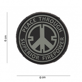 Embleem 3D PVC Peace Through Superior Fire Power met klittenband - 6 cm. diameter