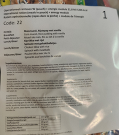 1 zak Nederlandse leger 24uurs rantsoen Maaltijd zak 24 Hour Operationeel Rantsoen W + OL + energie module  - +/- 5200 kcal - Best Before februari 2025