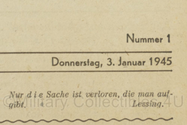 WO2 Duitse krant Nurnberger Nachrichten Nordbayern nr. 1 3 januari 1945 - 47 x 32 cm - origineel