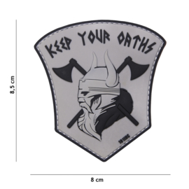 Embleem PVC 3D PVC  met klittenband - "Keep your Oaths" Zwart / Grijs - 8 x 8,5 cm.