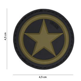 Embleem 3D PVC met klittenband - USA Star - groen/zwart - 4,5 cm diameter