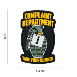 Embleem 3D PVC met klittenband - Complaint Department. Take a number 8 x 5,3 cm.