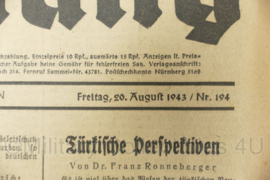 WO2 Duitse krant Tageszeitung nr. 194 20 augustus 1943 - 47 x 32 cm - origineel