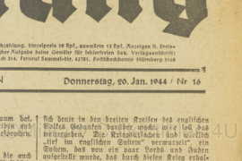 WO2 Duitse krant Frankische Tageszeitung nr. 16 20 januari 1944 - 47 x 32 cm - origineel