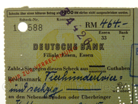 WO2 Document Deutsche bank 1943 check 464 RM ! - origineel