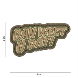 Embleem 3D PVC met klittenband - Dan Weet U Dat! Coyote - 6 x 3 cm