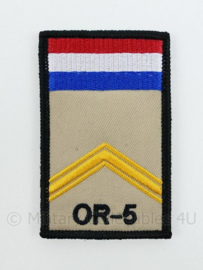 KL Nederlandse leger OR-5 Sergeant rang op klittenband missie embleem - 8 x 6 cm