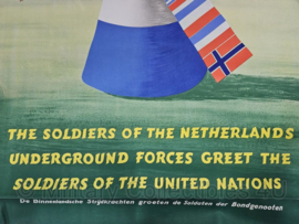 The Soldiers of The Netherlands Underground Forces Greet the Soldiers of the United Nations poster - 130 x 90 cm - origineel