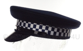 Politie platte pet - zonder insigne  - Donkerblauw, grof wol, zwarte voering - maat 57 of 58 - origineel