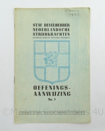 Staf Bevelhebber Nederlandsche strijdkrachten oefenings aanwijzing No1 uit 1945 - afmeting 15 x 23 cm - origineel